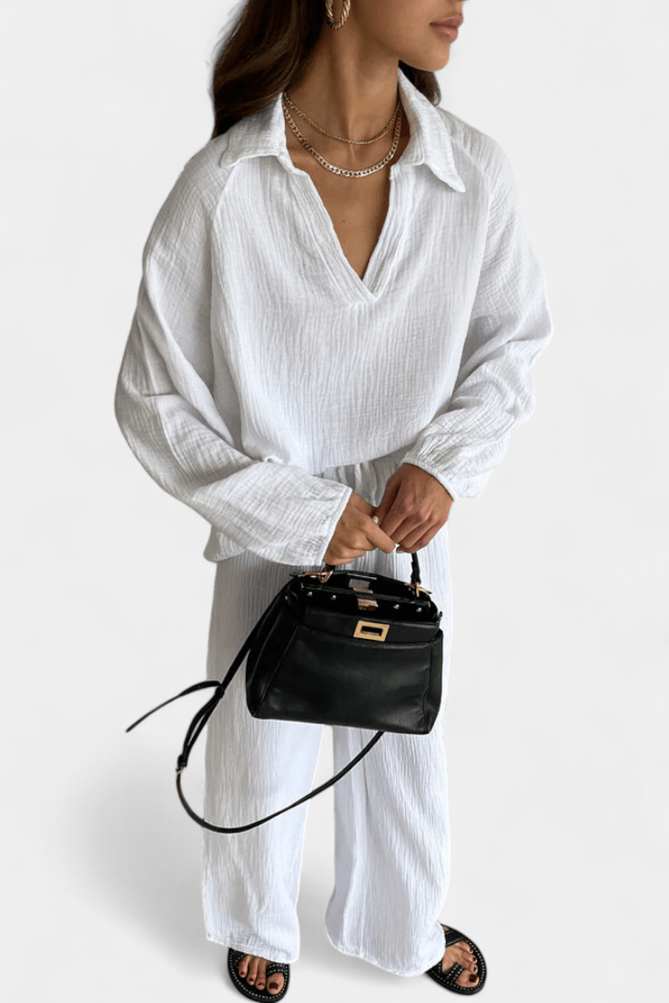 Esther, Relaxed Long-Sleeve Top & Wide-Leg Trousers Set