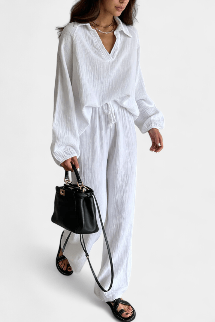Esther, Relaxed Long-Sleeve Top & Wide-Leg Trousers Set