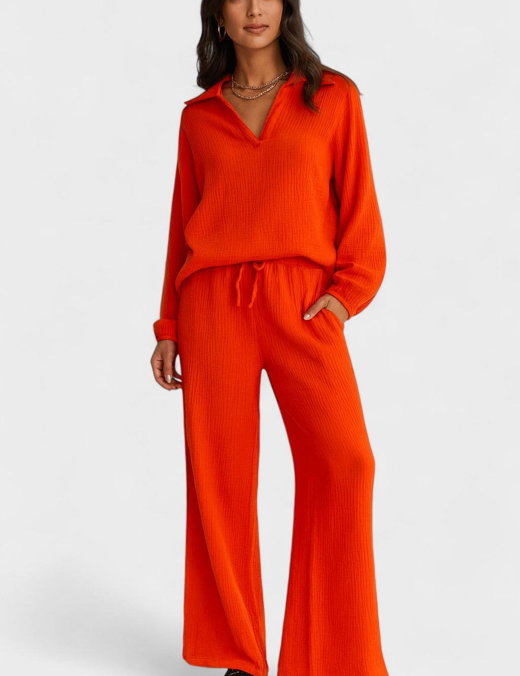 Esther, Relaxed Long-Sleeve Top & Wide-Leg Trousers Set