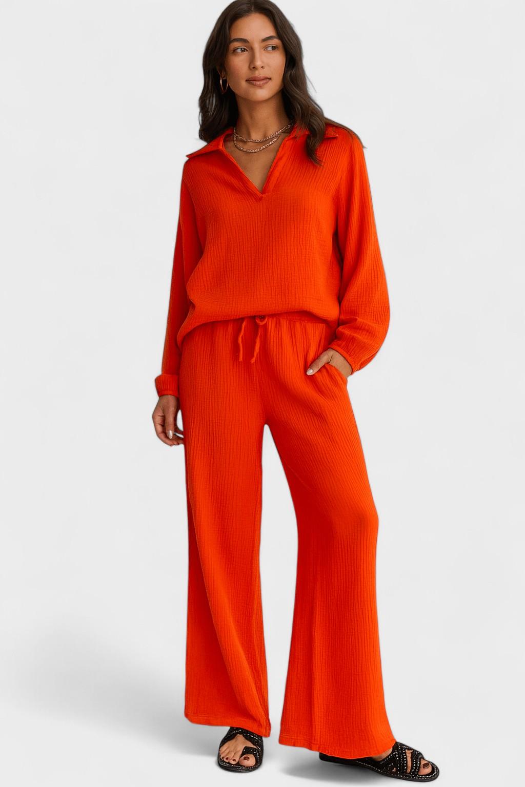 Esther, Relaxed Long-Sleeve Top & Wide-Leg Trousers Set