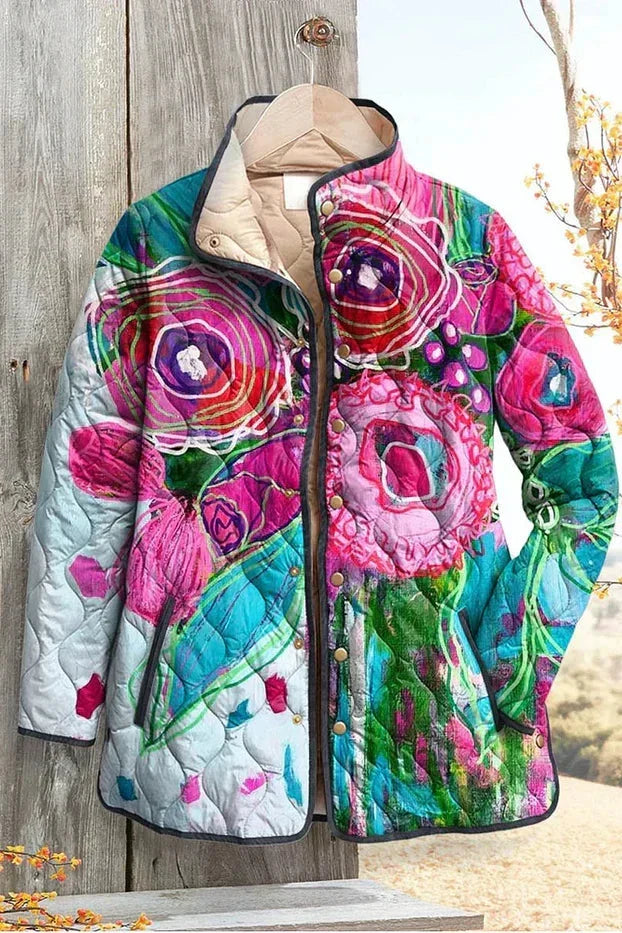 Aveline Quilted Jacket with Abstract Floral Pattern - view 2