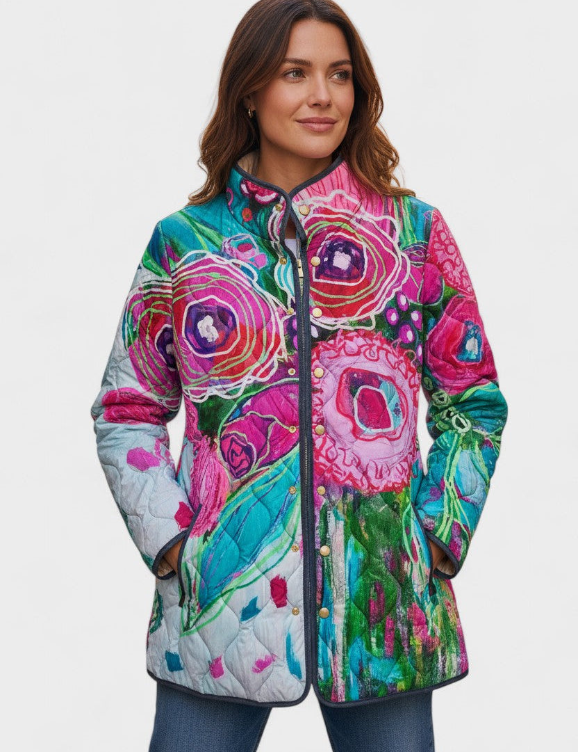 Aveline Quilted Jacket with Abstract Floral Pattern