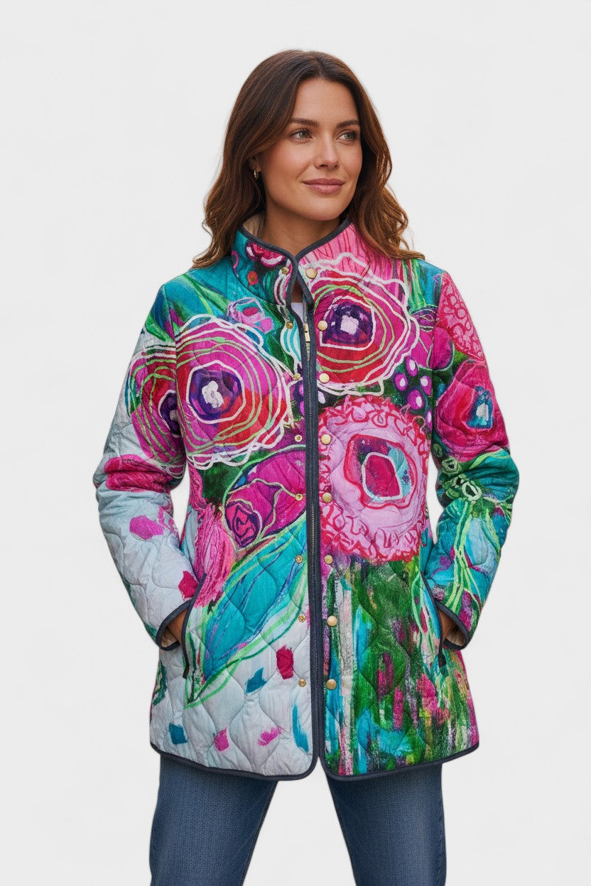 Aveline Quilted Jacket with Abstract Floral Pattern