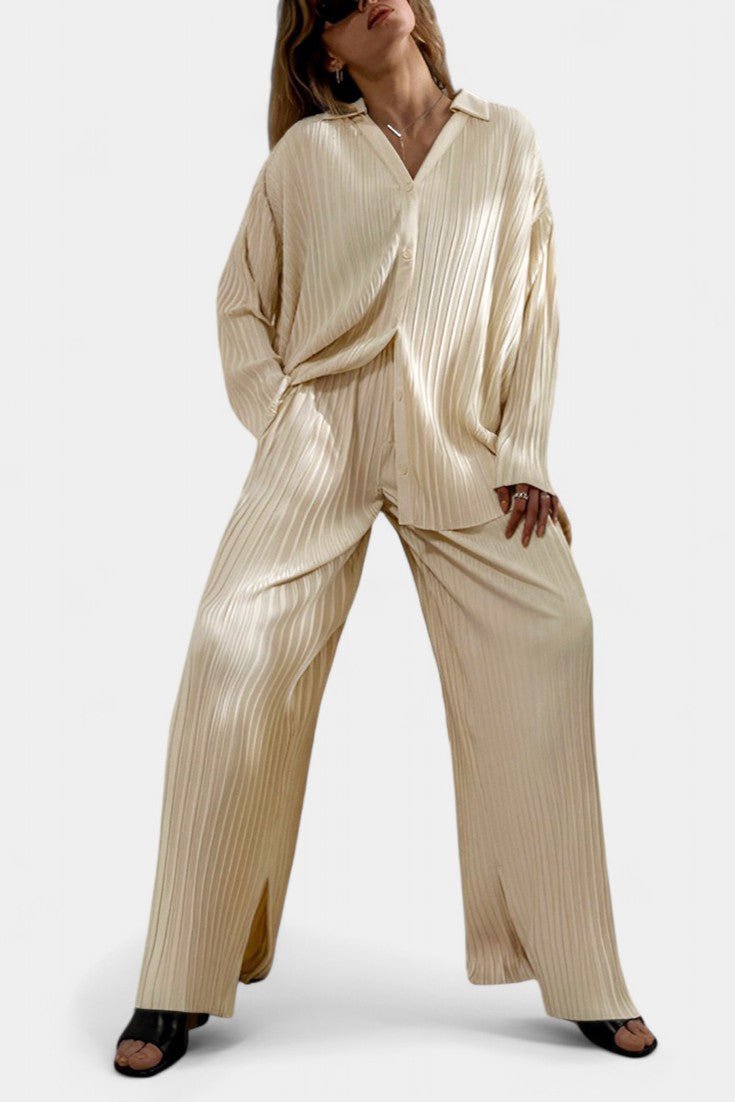 Augusta, Pleated Top & Wide-Leg Trousers Set
