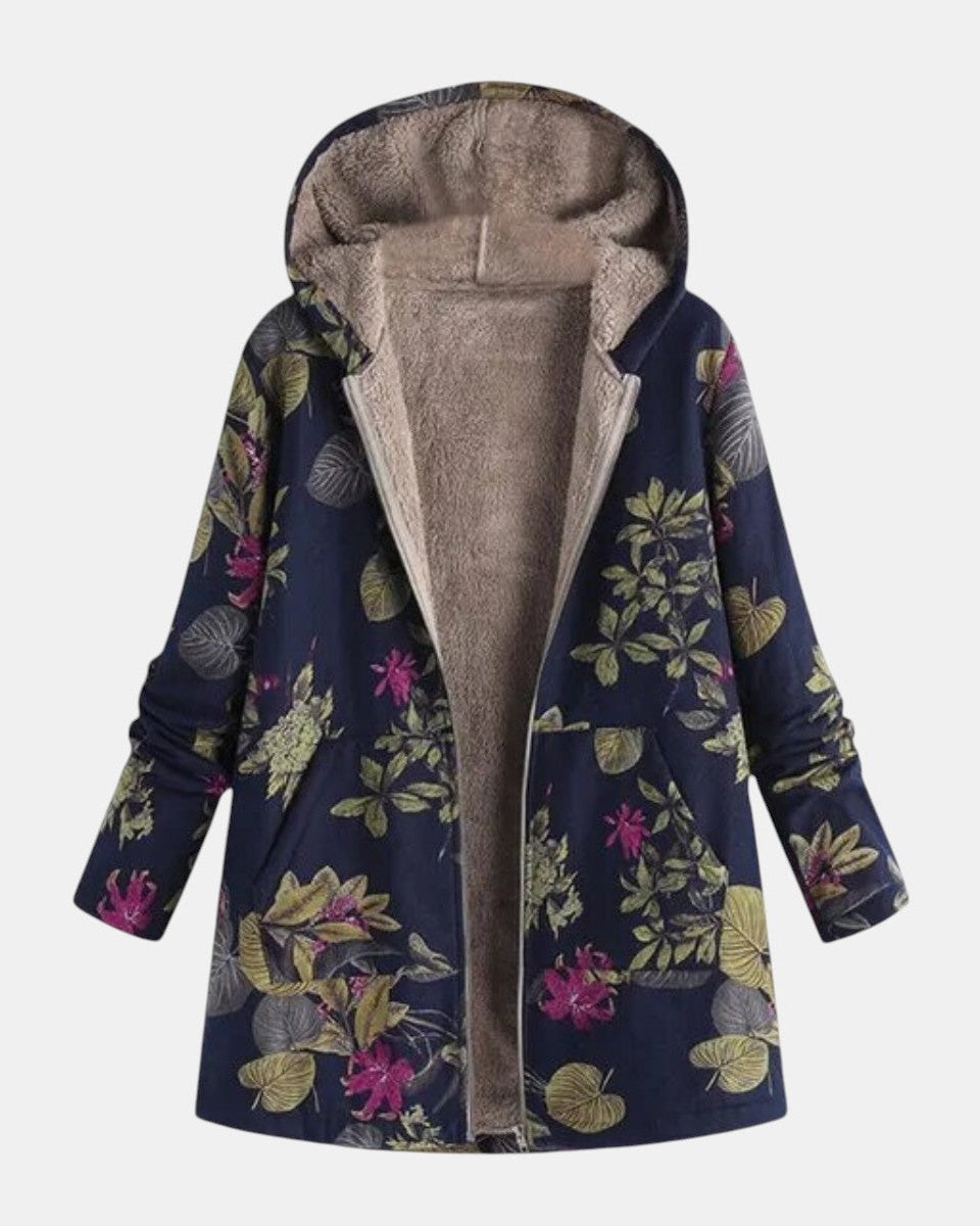 Aurora Navy Blue Coat with Floral Pattern - view 2