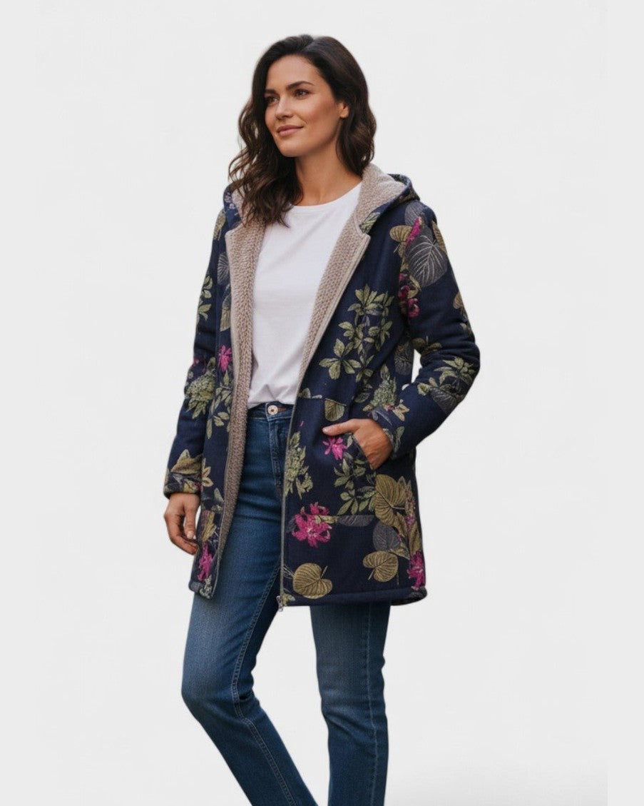 Aurora Navy Blue Coat with Floral Pattern