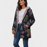 Aurora Navy Blue Coat with Floral Pattern