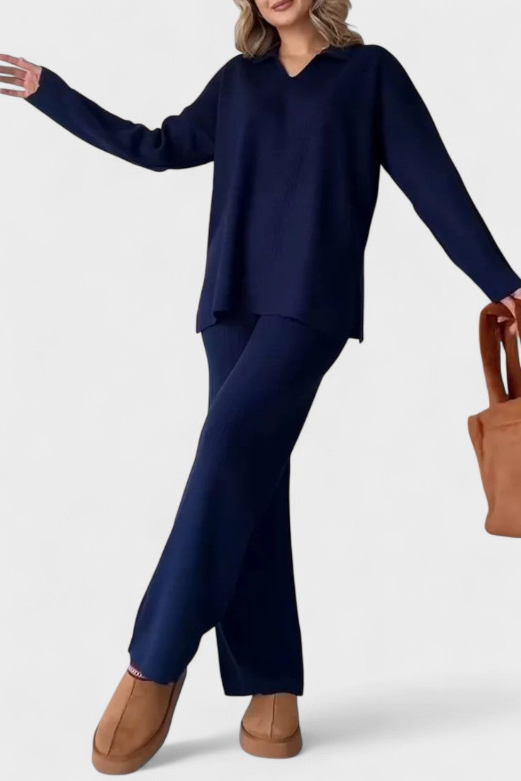 Briony, V-Neck Top & Wide-Leg Trousers Set
