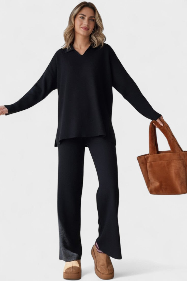 Briony, V-Neck Top & Wide-Leg Trousers Set