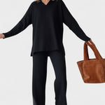 Briony, V-Neck Top & Wide-Leg Trousers Set