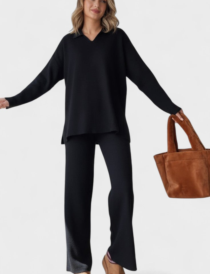 Briony, V-Neck Top & Wide-Leg Trousers Set