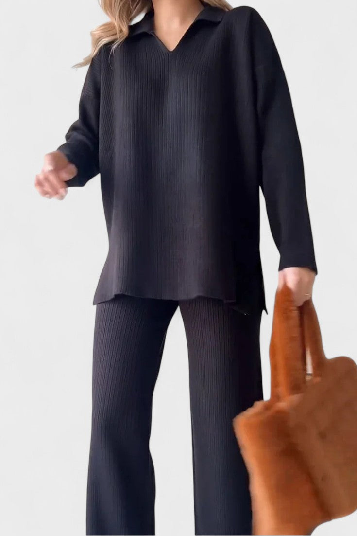 Briony, V-Neck Top & Wide-Leg Trousers Set