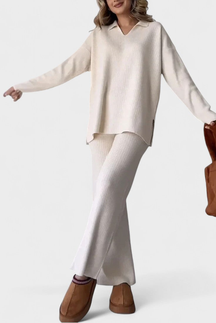 Briony, V-Neck Top & Wide-Leg Trousers Set