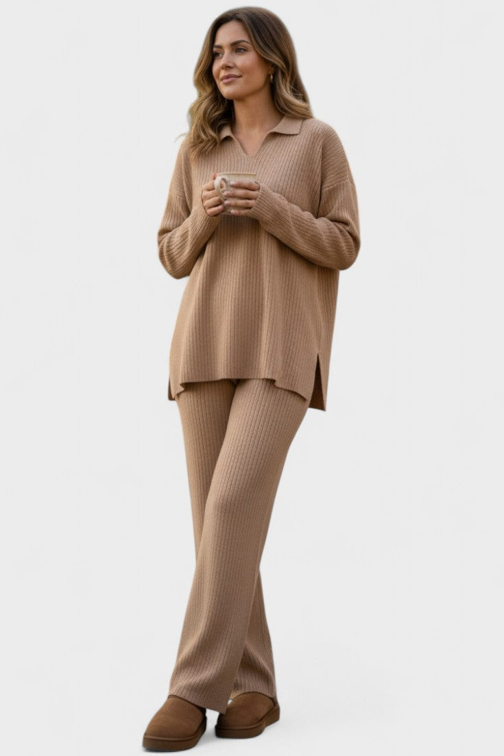 Briony, V-Neck Top & Wide-Leg Trousers Set