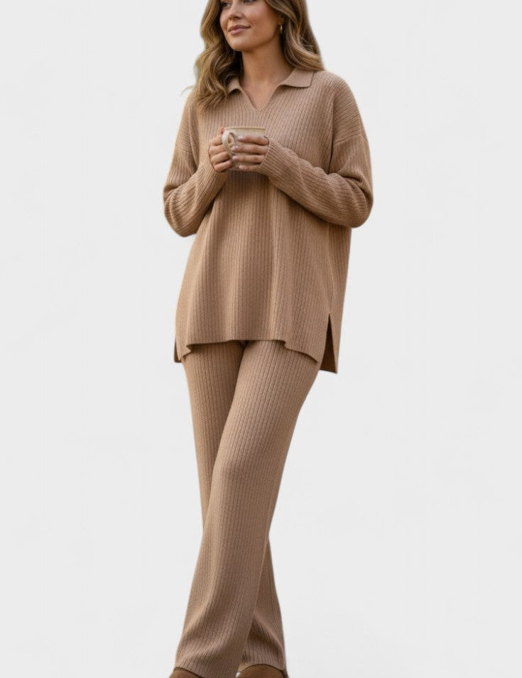 Briony, V-Neck Top & Wide-Leg Trousers Set