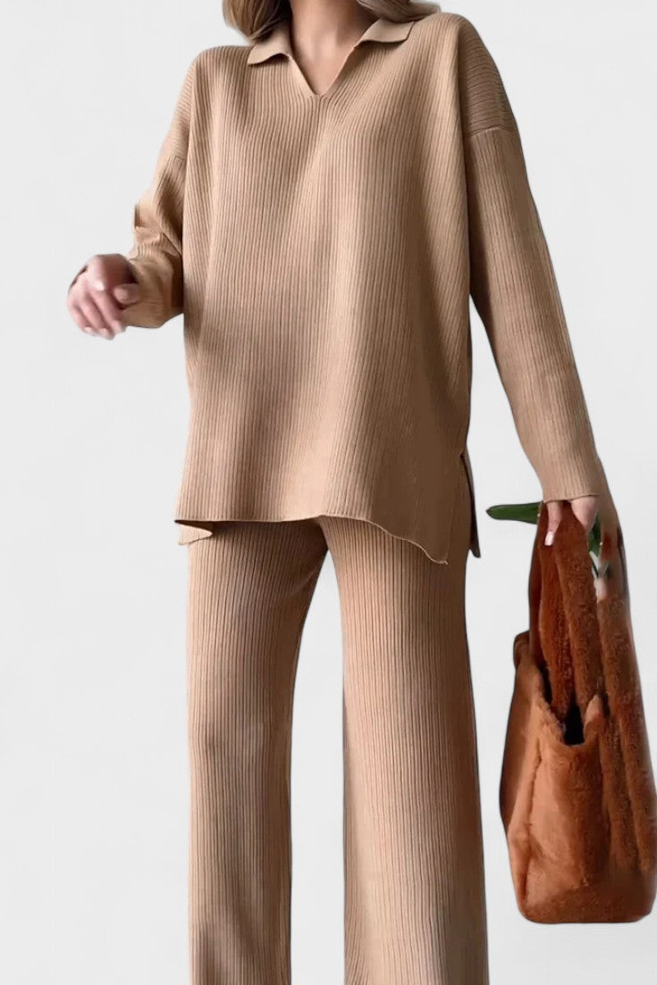 Briony, V-Neck Top & Wide-Leg Trousers Set