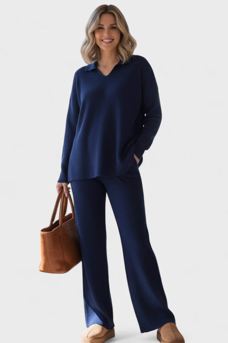 Briony, V-Neck Top & Wide-Leg Trousers Set