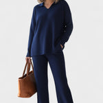 Briony, V-Neck Top & Wide-Leg Trousers Set