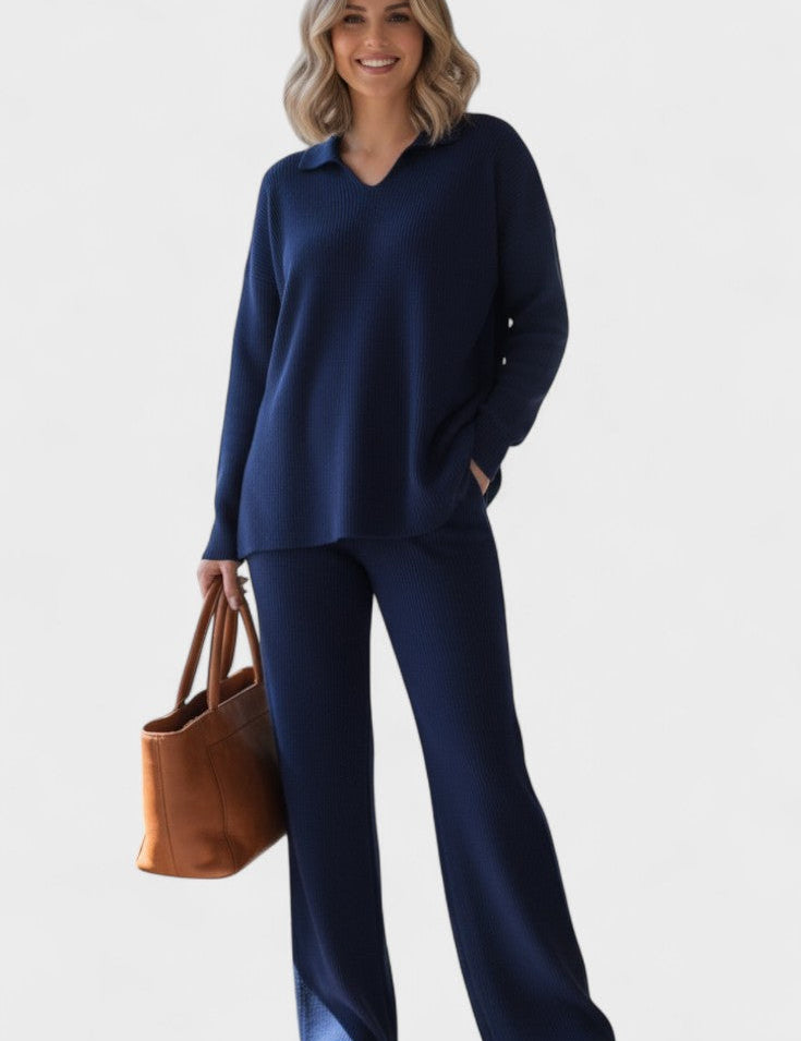 Briony, V-Neck Top & Wide-Leg Trousers Set