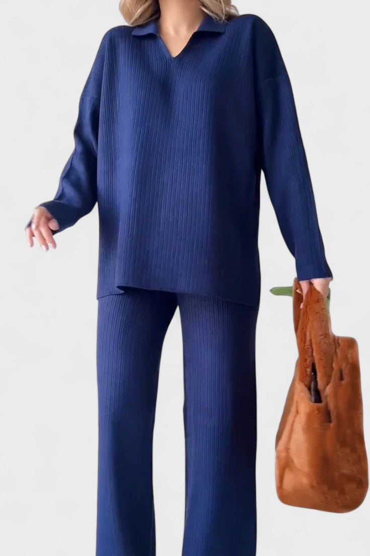 Briony, V-Neck Top & Wide-Leg Trousers Set