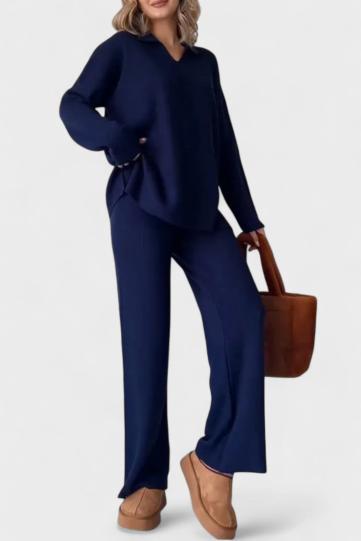 Briony, V-Neck Top & Wide-Leg Trousers Set
