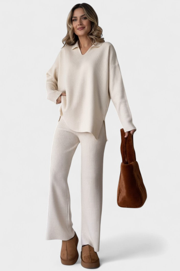 Briony, V-Neck Top & Wide-Leg Trousers Set