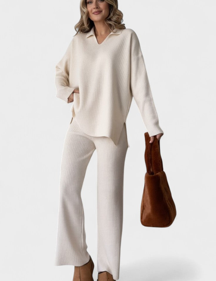 Briony, V-Neck Top & Wide-Leg Trousers Set