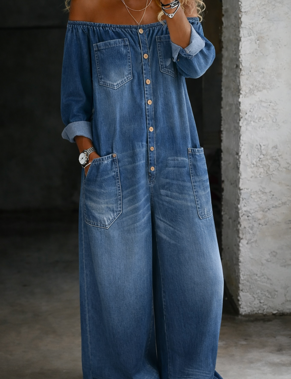 Elsie Long-Sleeve Off-the-Shoulder Jumpsuit - view 2