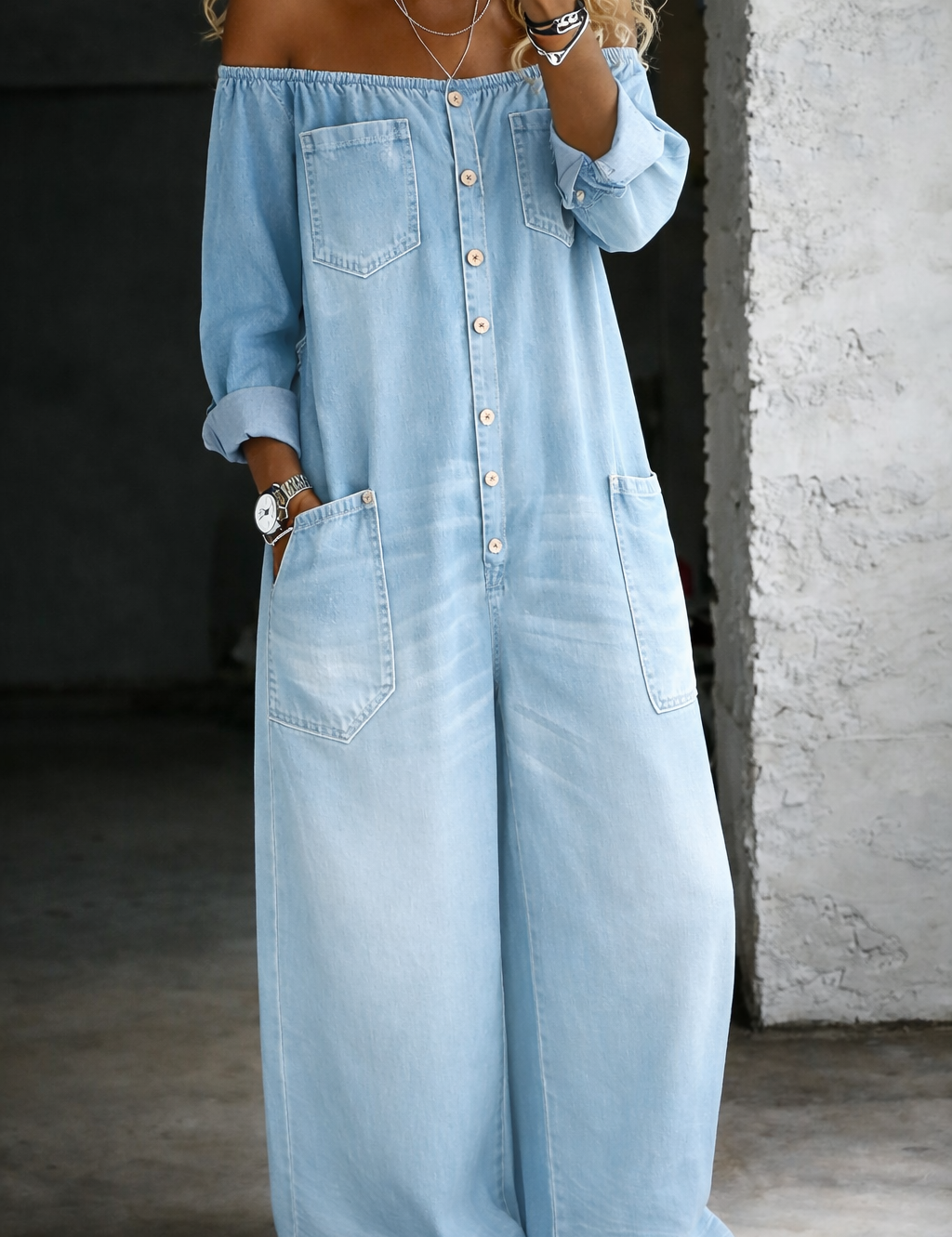 Elsie Long-Sleeve Off-the-Shoulder Jumpsuit - view 6