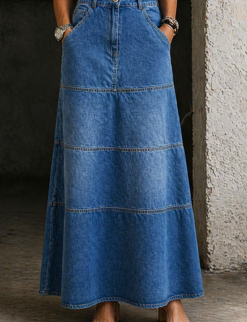 Violet Mid-Length Denim Skirt - view 2