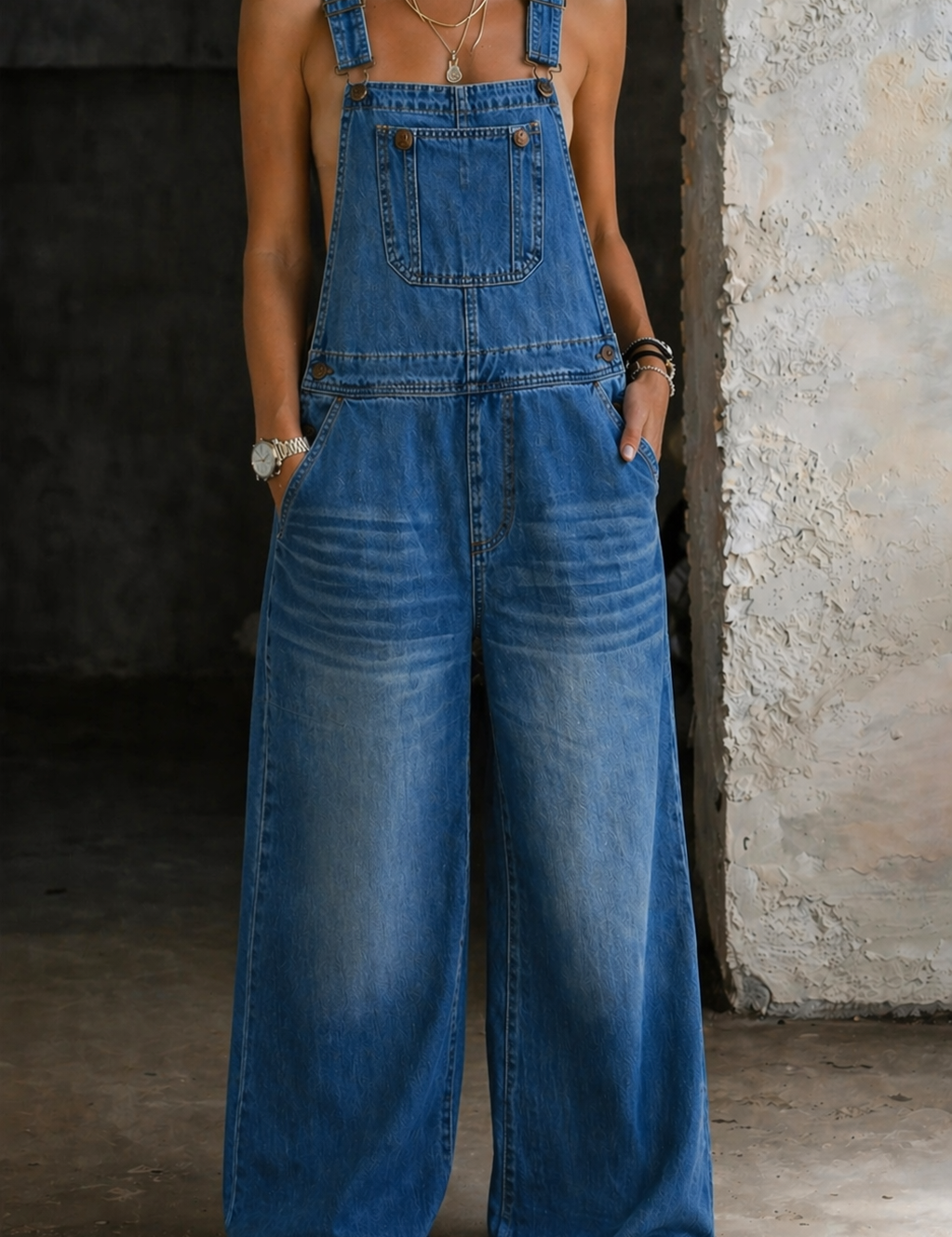 Phoebe Elasticated-Waist Denim Dungarees - view 2