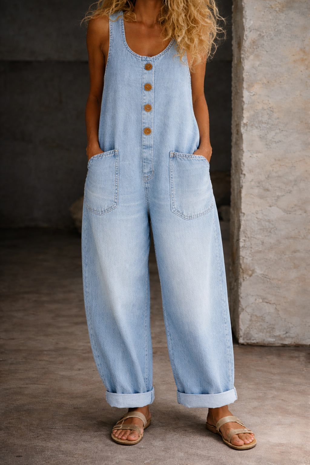Florence Vintage Washed Cotton Dungarees - view 3