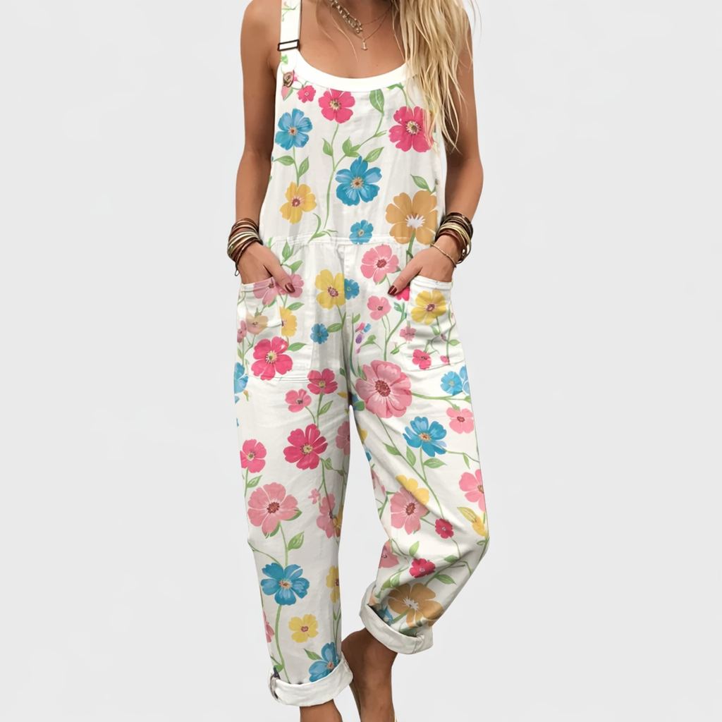 Comfortable printed overalls, front view