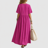 Elowen | Pintuck V-Neck Linen Maxi Dress