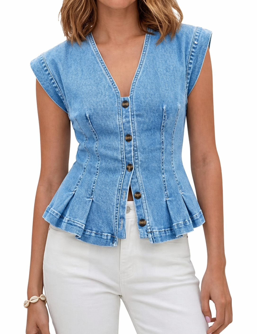 Isobel V-Neck Denim Top - view 6