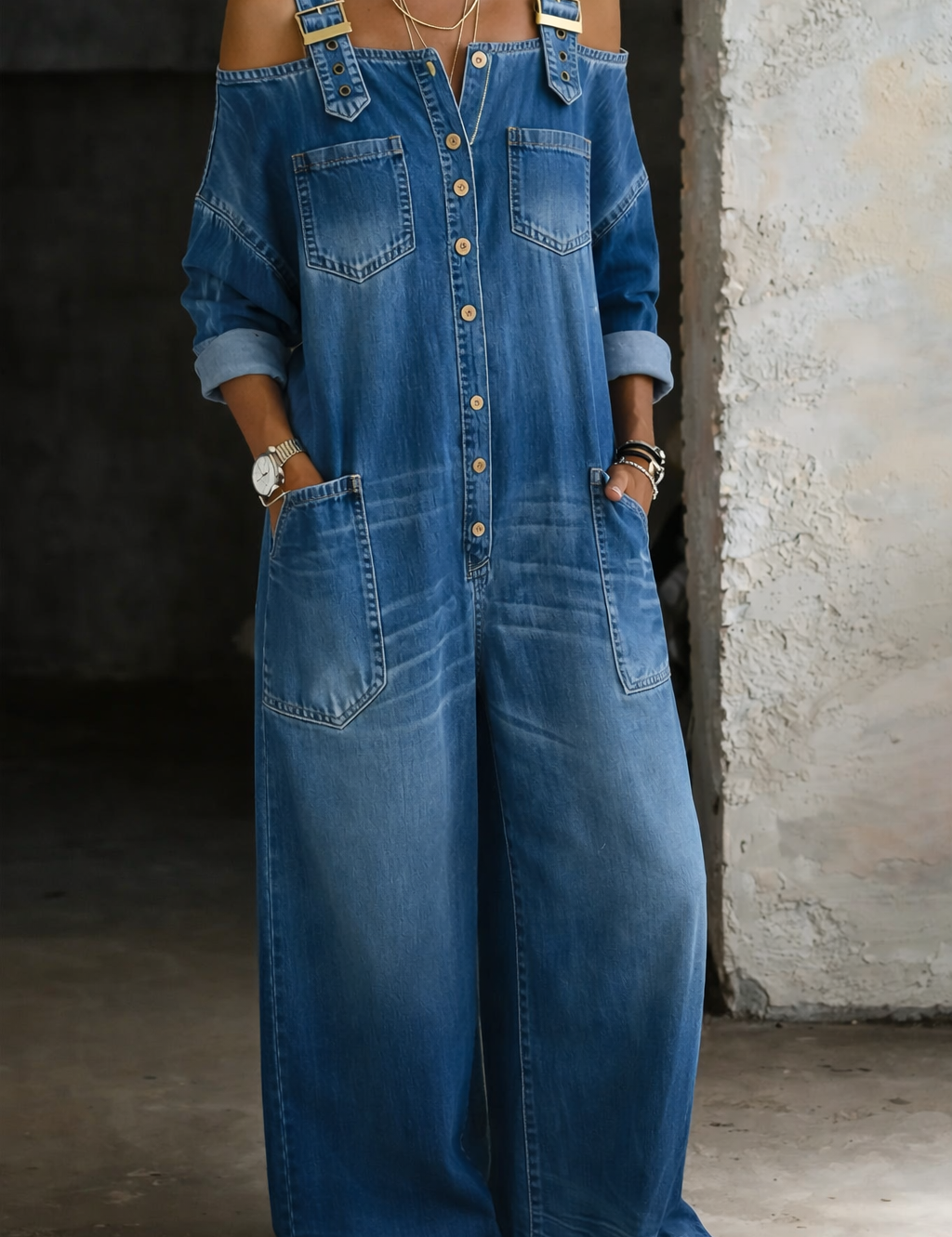 Isla Off-the-Shoulder Denim Jumpsuit - view 2