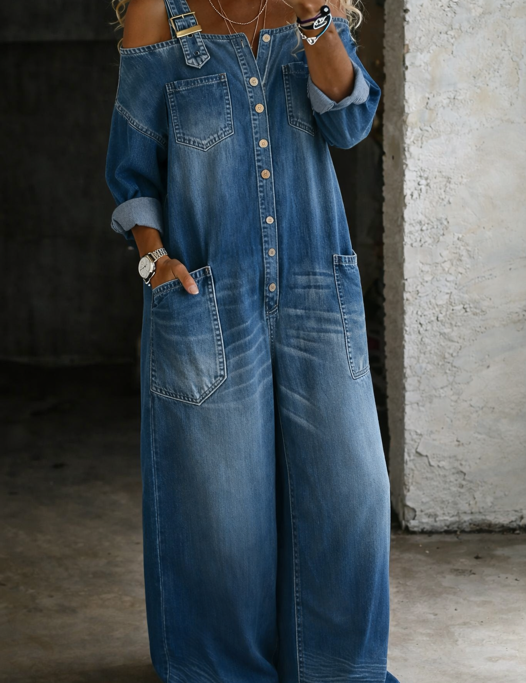Abigail Off-the-Shoulder Denim Jumpsuit - view 2