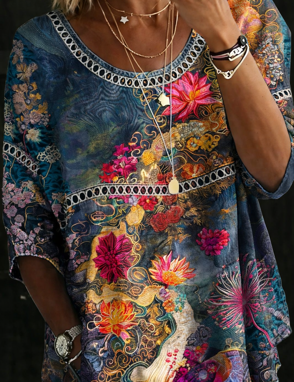Ava Vintage Floral Denim Blouse - view 2