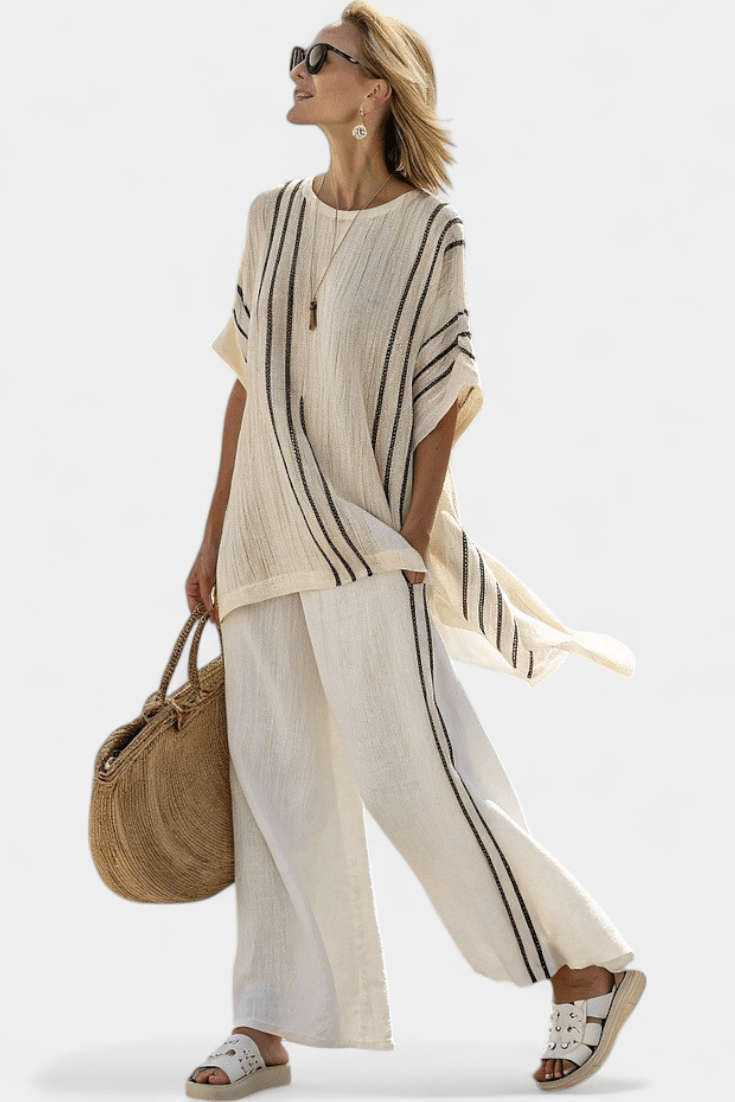 Daisy, Striped Oversized Top & Palazzo Trousers Set