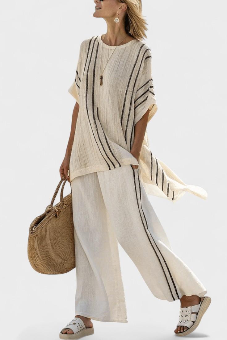 Daisy, Striped Oversized Top & Palazzo Trousers Set