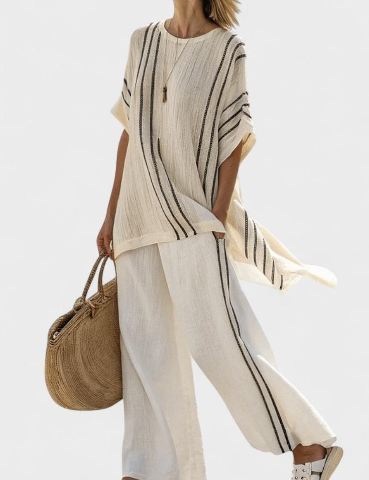 Daisy, Striped Oversized Top & Palazzo Trousers Set