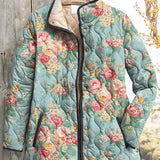 Marianne Light Blue Quilted Jacket with Rose Pattern - view 2