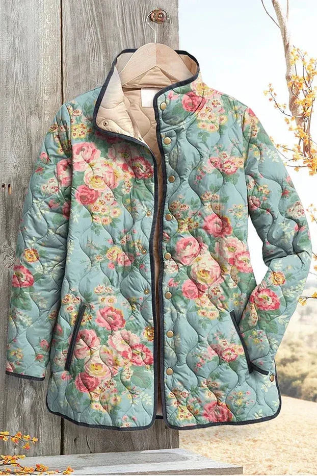Marianne Light Blue Quilted Jacket with Rose Pattern - view 2