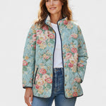 Marianne Light Blue Quilted Jacket with Rose Pattern