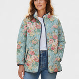 Marianne Light Blue Quilted Jacket with Rose Pattern