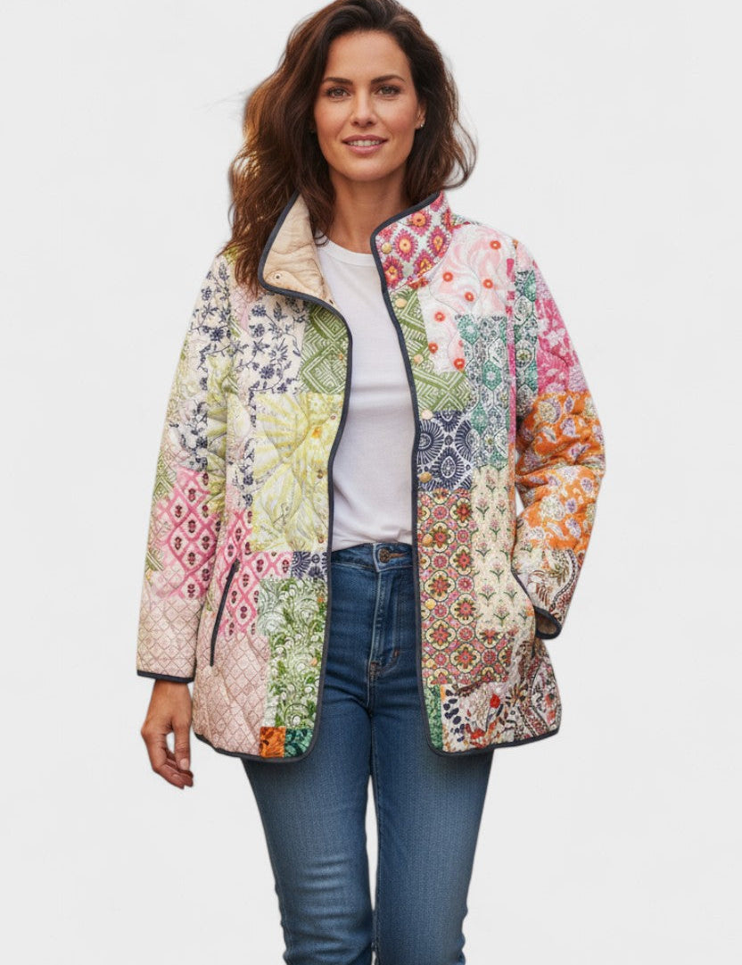Edwina Quilted Patchwork Jacket in Pastel Shades