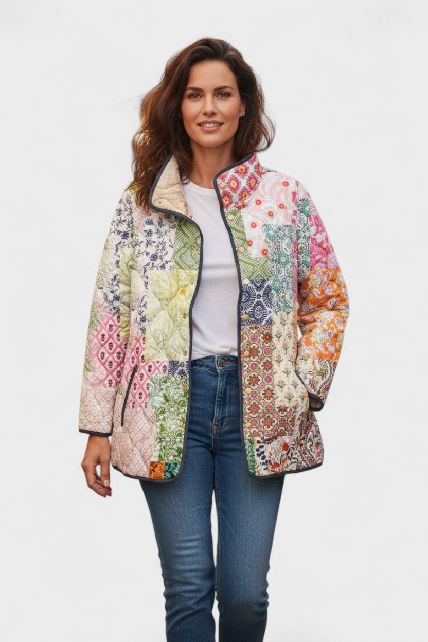 Edwina Quilted Patchwork Jacket in Pastel Shades