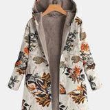 Elena Boho-Sherpa Hooded Coat with Floral Pattern - view 2