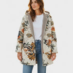Elena Boho-Sherpa Hooded Coat with Floral Pattern