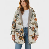 Elena Boho-Sherpa Hooded Coat with Floral Pattern